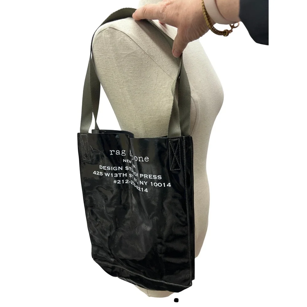 Rag & Bone Tote Bag Womens OS Black Excellent Patent Design Studio‎ Logo Olive